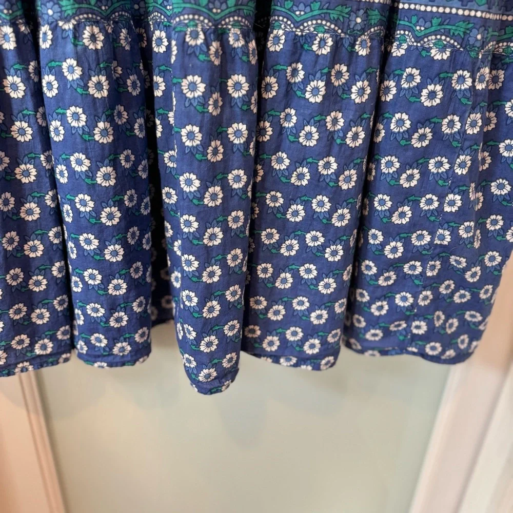 La Cera 100% Cotton Floral Print Sleeveless Midi Dress Blue and Green Size XLP